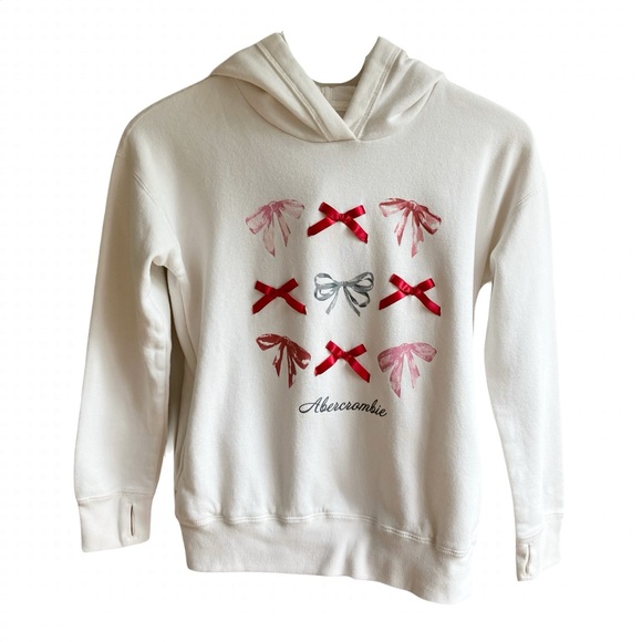 abercrombie kids Other - Abercrombie Kids White Popover Hoodie Size 9 10 Bows Sweatshirt Legging Friendly